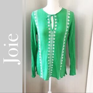 Joie Green Embroidered Boho Long Sleeve Tunic Top